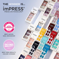 Thumbnail for KISS imPRESS No Glue Mani Press On Nails, Design, 'Evanesce', Beige, Short Size, Oval Shape, Includes 30 Nails, Prep Pad, Instructions Sheet, 1 Manicure Stick, 1 Mini File