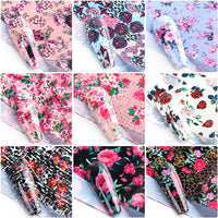 Thumbnail for Retro Flower Nail Art Foil Transfer Nail Nail Wraps, Holographic Rose Flowers Starry Sky Design for Nails, 10pcs