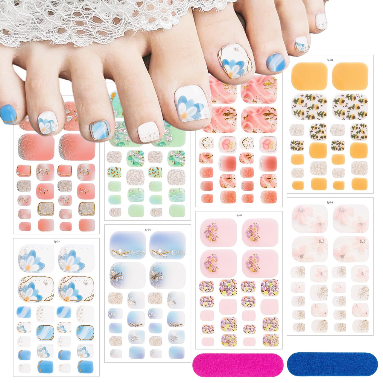 KTAABTR 8 Sheets Toenail Nail Nail Wraps Self-Adhesive Nail Nail Wraps With Daisy Flowers Design - DIY Gel Polish Strips for Women Girls Toe Nail Decorations