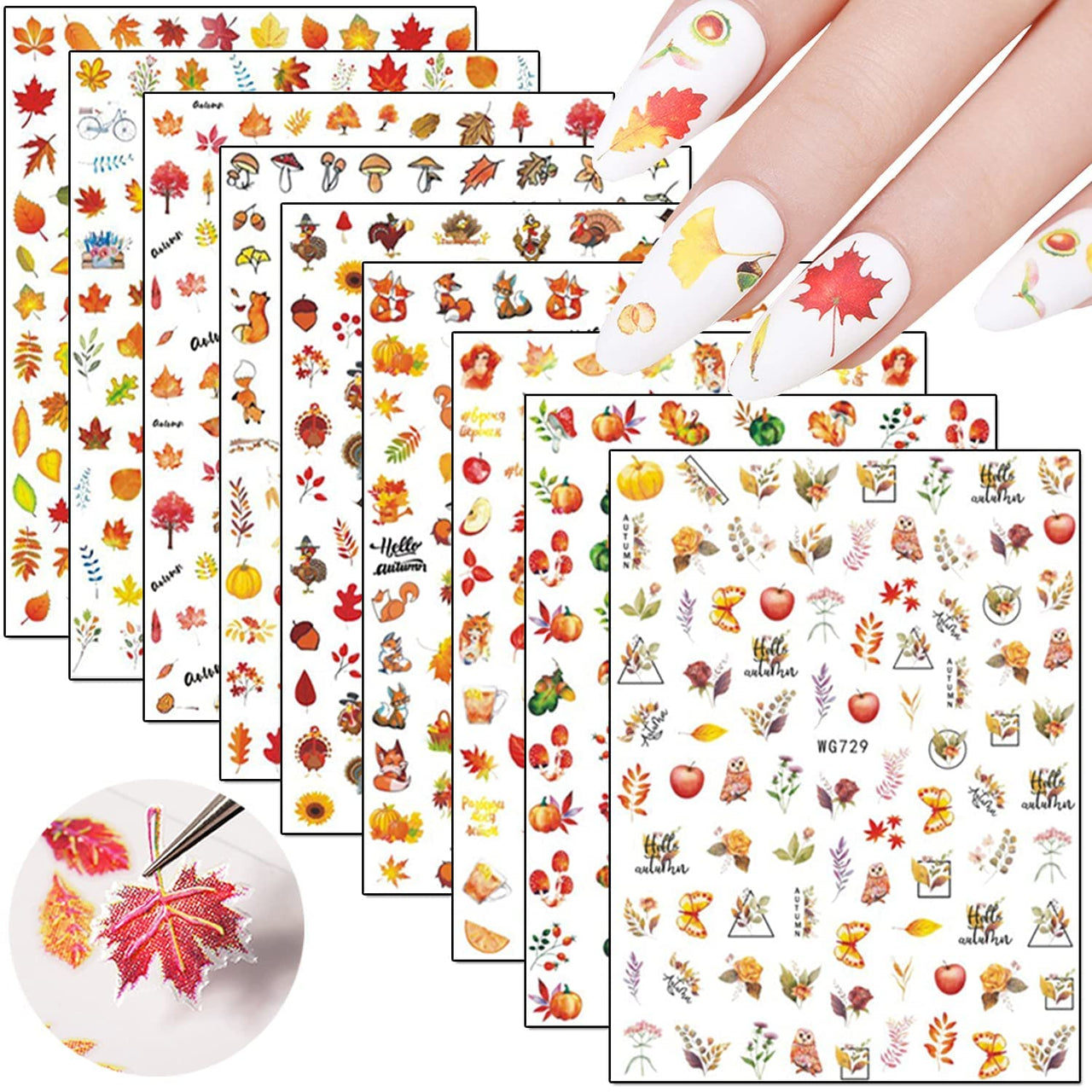 12 Sheets Flowers Nail Art Nail Nail Wraps with 8 Sheets Thanksgiving Nail Art Nail Nail Wraps