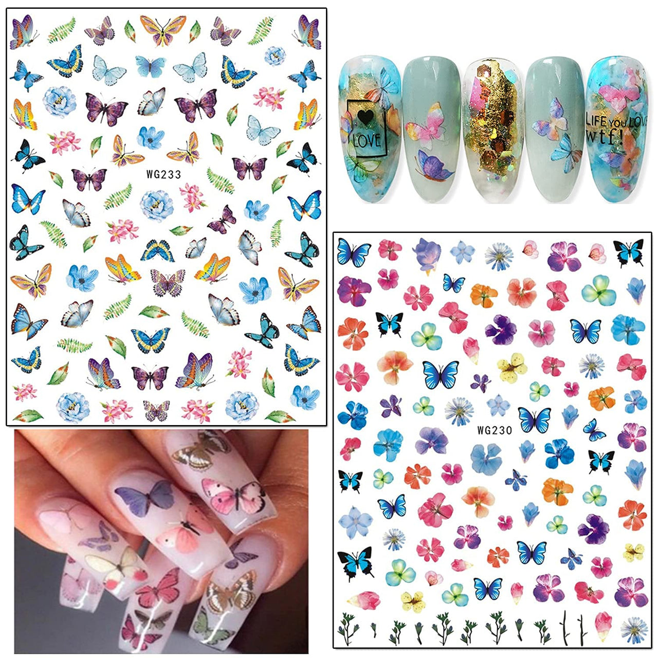 24 Sheets Flowers Nail Art Nail Nail Wraps with 8 Sheets Butterfly Nail Art Nail Nail Wraps