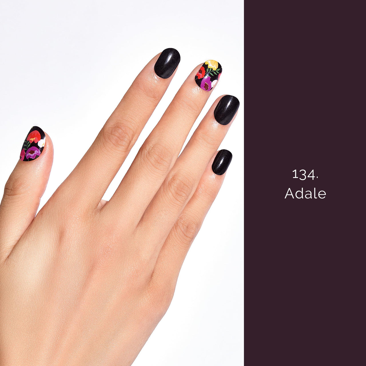 NAILOG Semi Cured Gel Strips - 20 Pcs Nail Stickers | Buy 2 Get 1 UV Light | Extra Long Wraps With Glossy Gel Finishing Black Flowers, Poppy