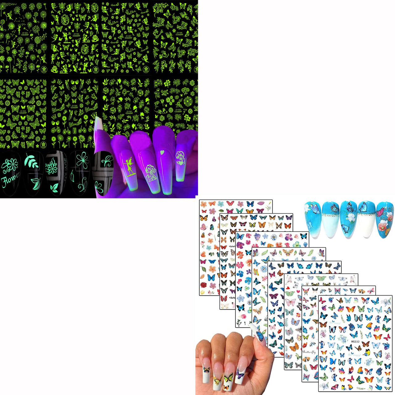8 Sheets Luminous Nail Nail Nail Wraps and 8 Sheets Butterfly Nail Nail Nail Wraps