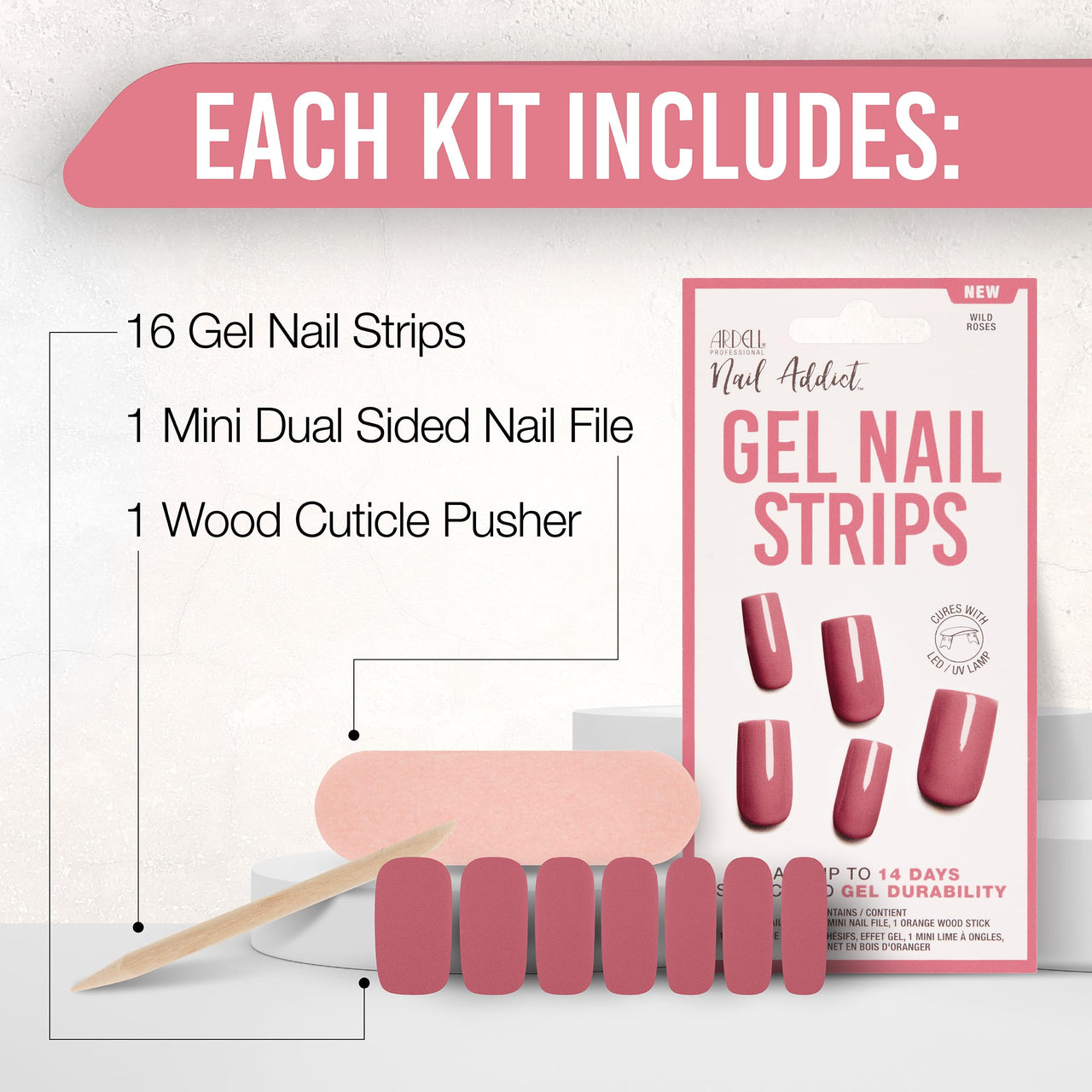 Ardell Nail Addict Gel Nail Strips - Wild Roses, Cures with LED/UV Lamp, Lasts Up To 14 Days, 1-pack – Premium Nail Wrap Set
