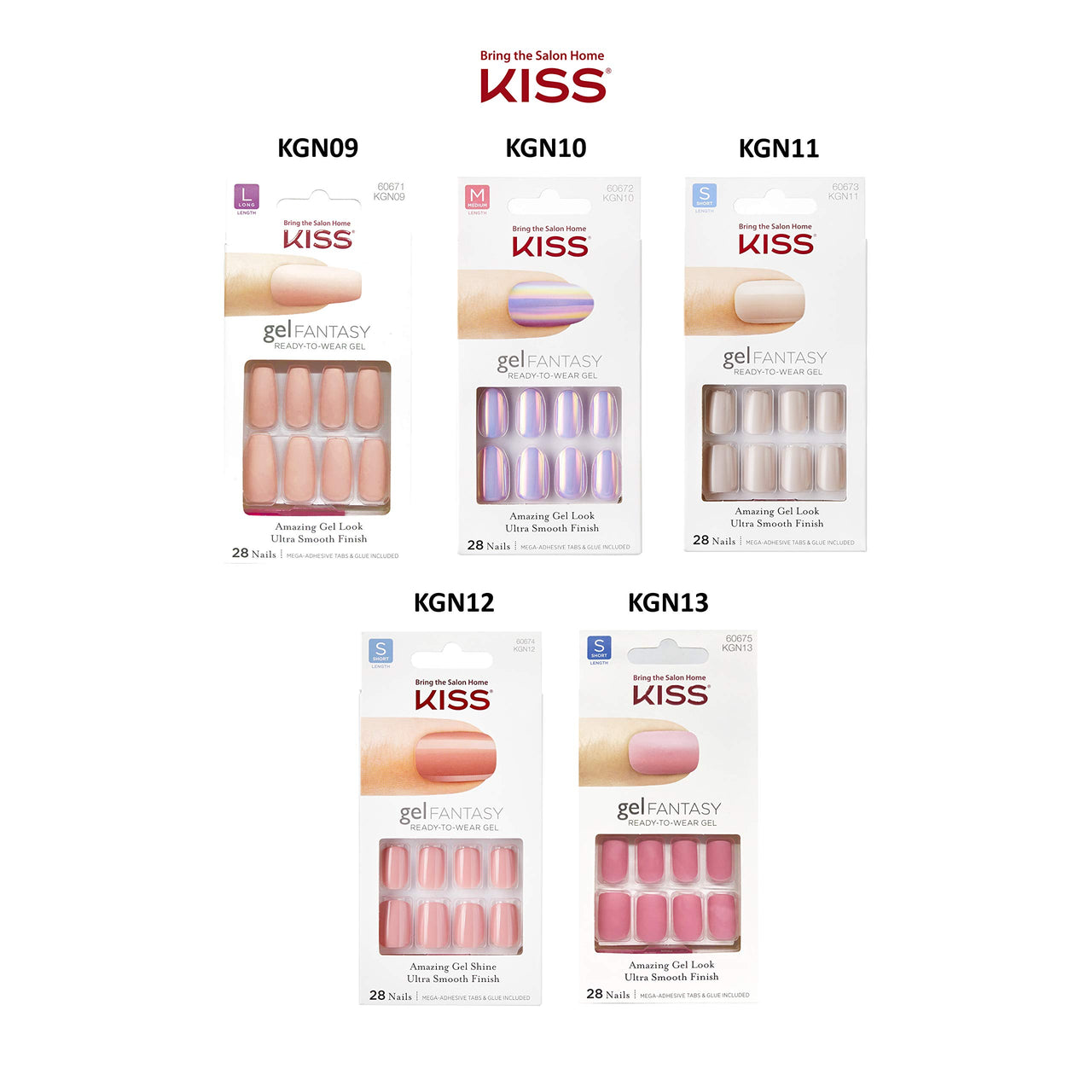 KISS Gel Fantasy Press On Nails, Nail glue included, 'Ribbons', Pink, Short Size, Squoval Shape, Includes 28 Nails, 2g glue, 1 Manicure Stick, 1 Mini File