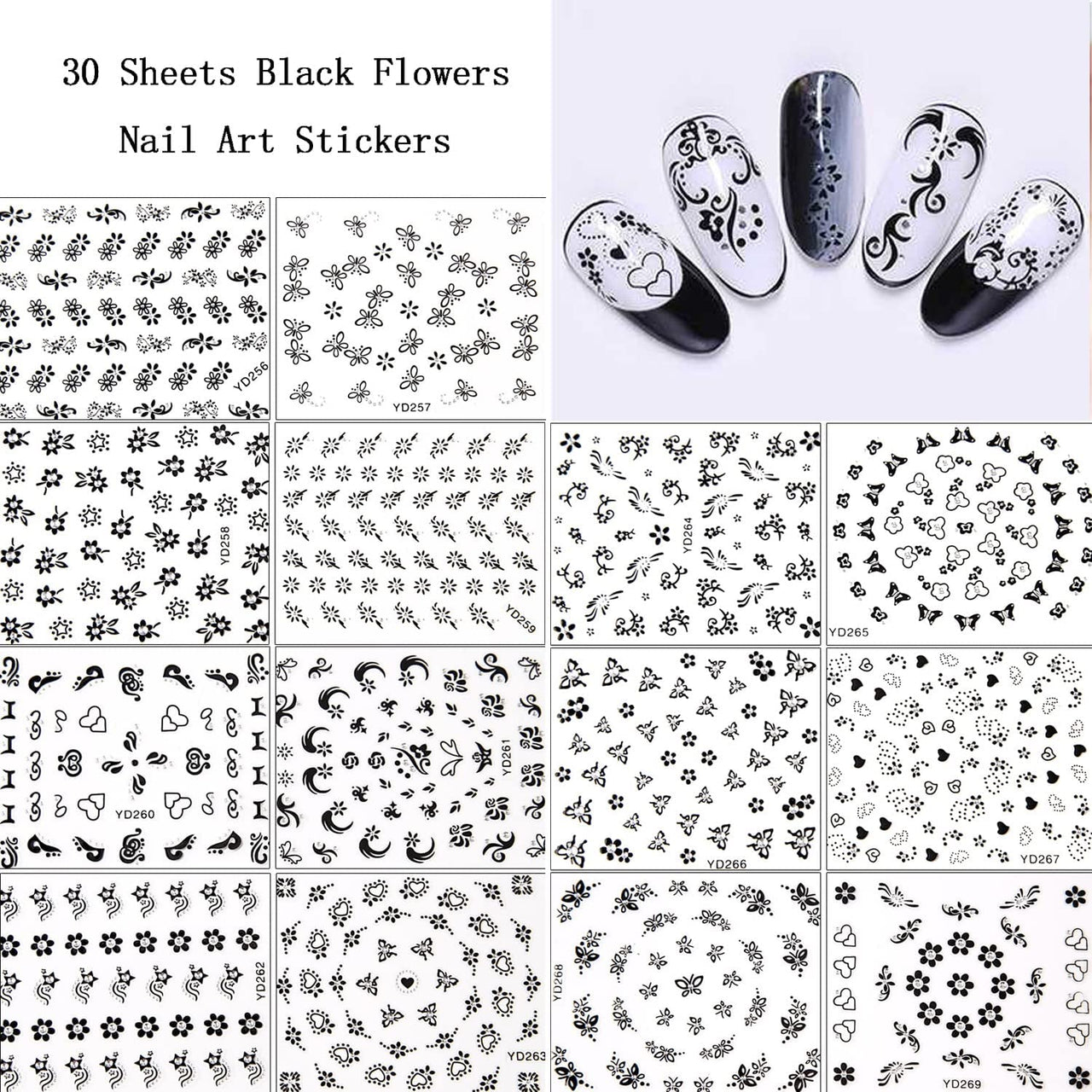 30 Sheets Black Nail Nail Nail Wraps and 24 Sheets Blue Nail Nail Nail Wraps