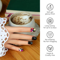 Thumbnail for NAILOG Semi Cured Gel Strips - 20 Pcs Nail Stickers | Buy 2 Get 1 UV Light | Extra Long Wraps With Glossy Gel Finishing Black Flowers, Poppy