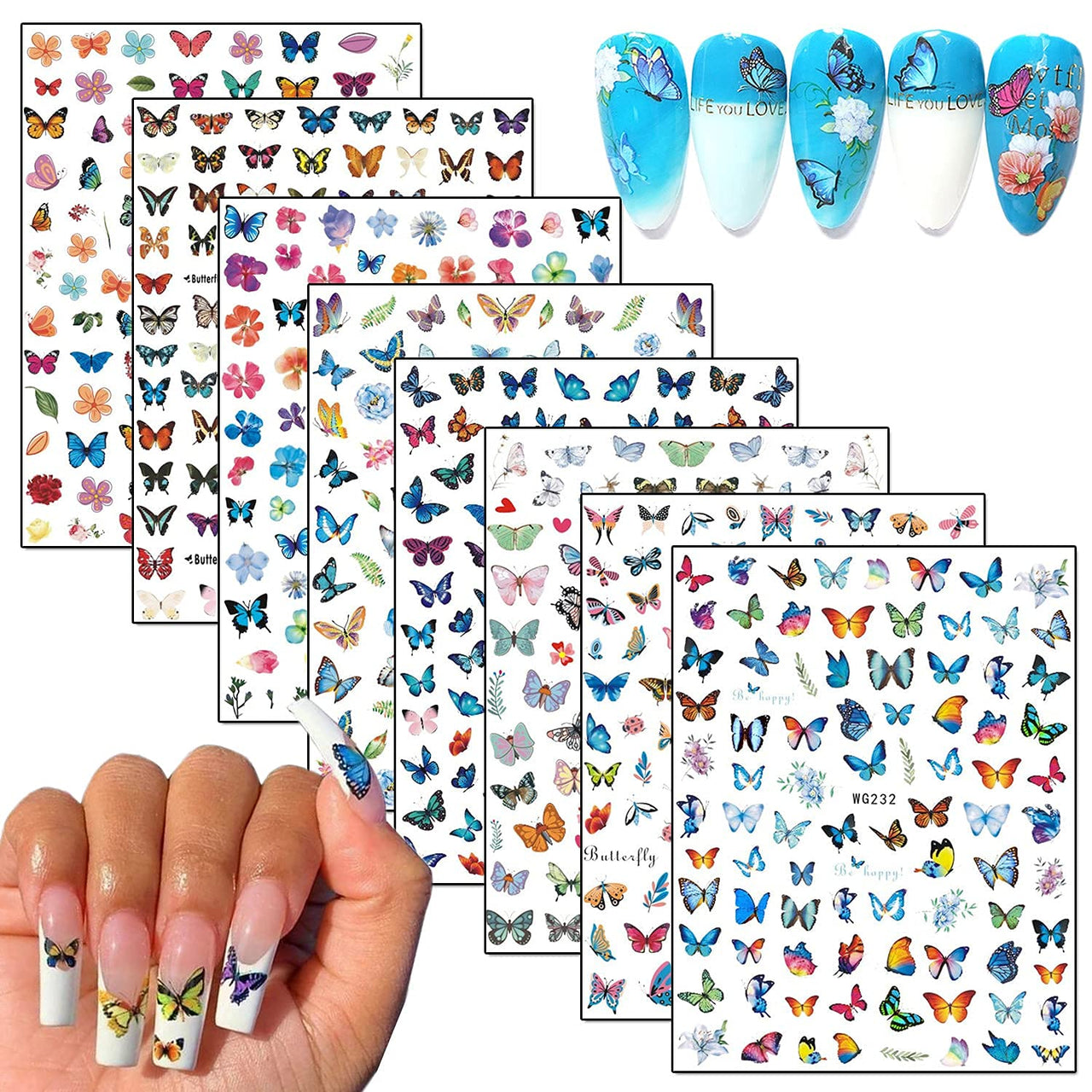 24 Sheets Flowers Nail Art Nail Nail Wraps with 8 Sheets Butterfly Nail Art Nail Nail Wraps