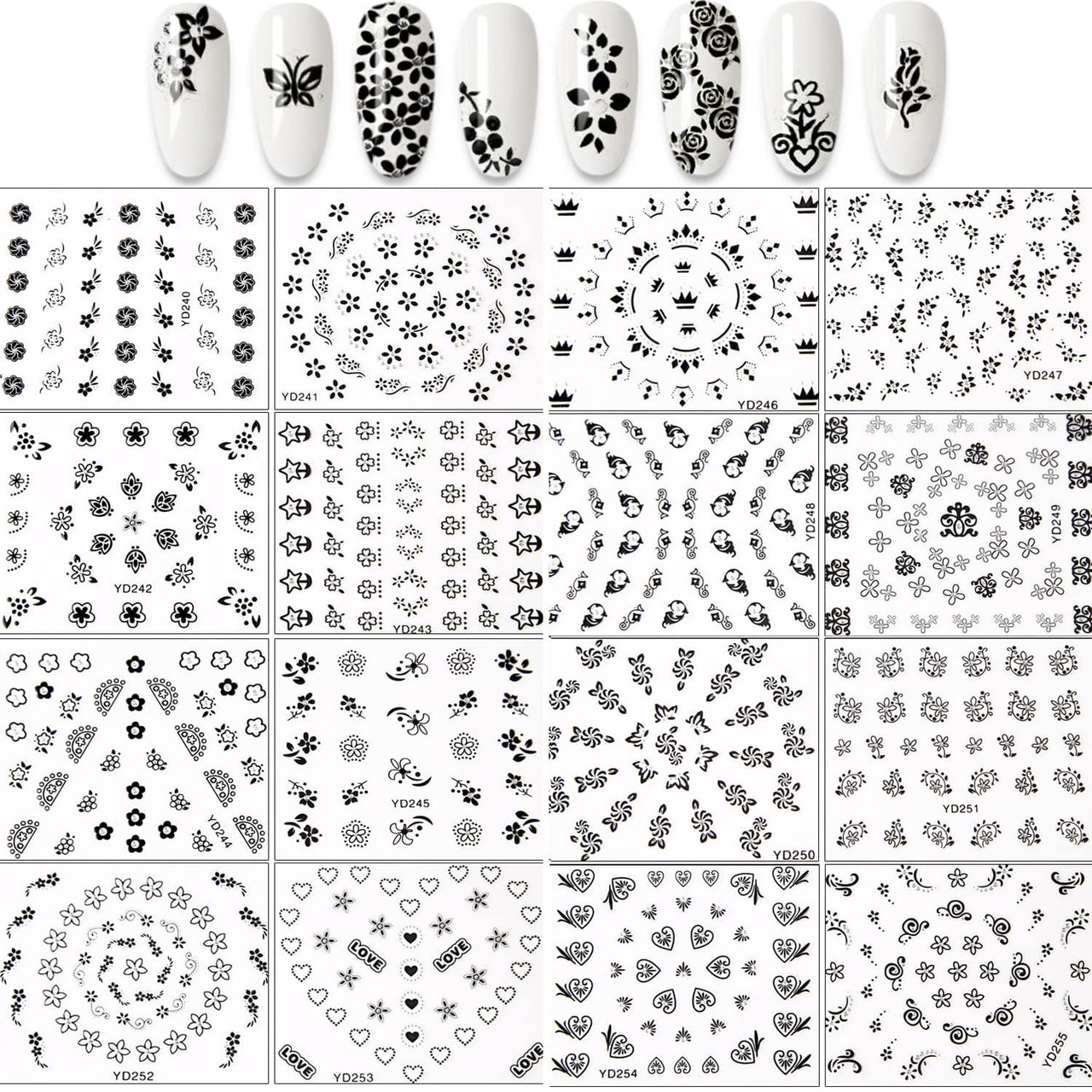 30 Sheets Black Nail Nail Nail Wraps and 24 Sheets Fluorescent Nail Nail Nail Wraps