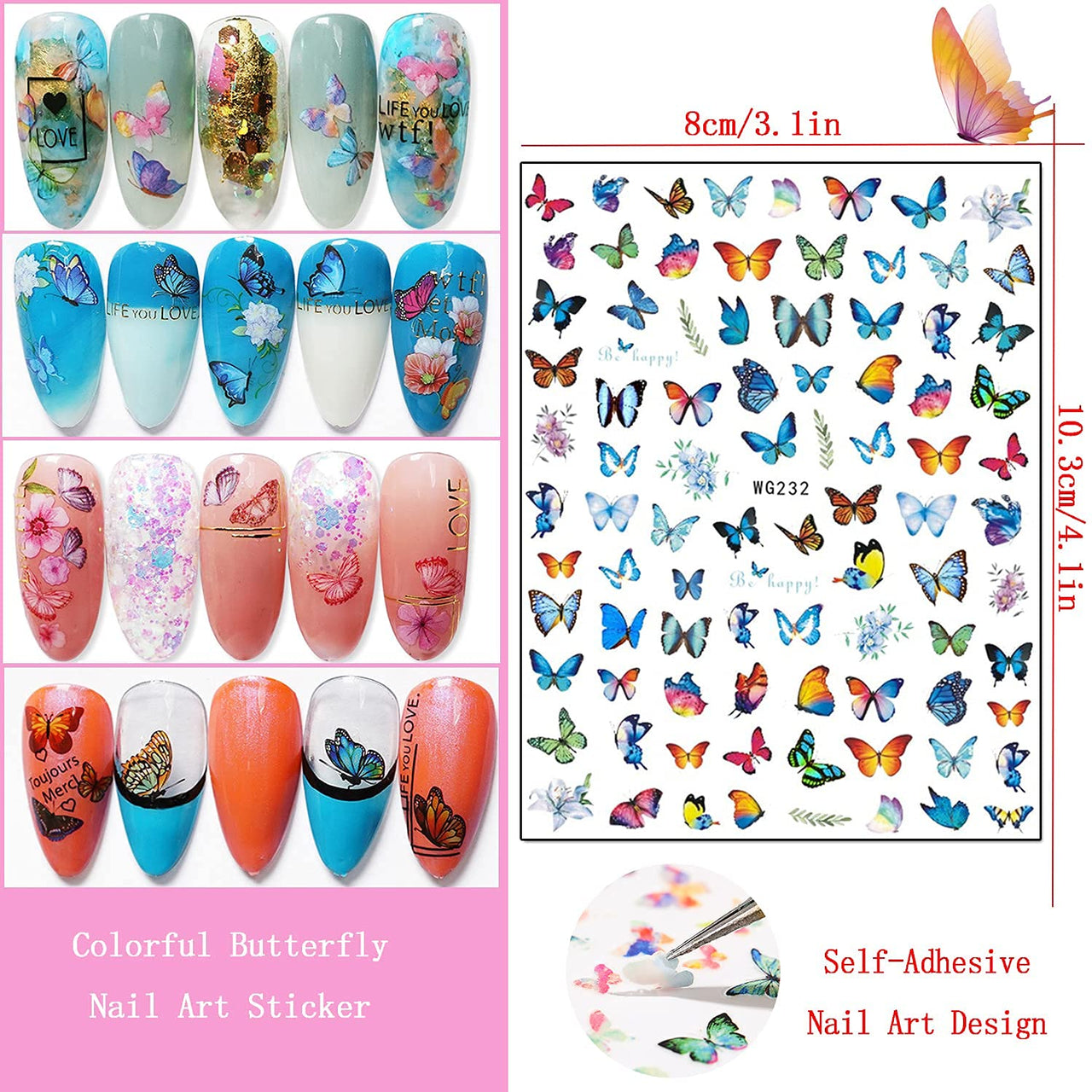 24 Sheets Flowers Nail Art Nail Nail Wraps with 8 Sheets Butterfly Nail Art Nail Nail Wraps