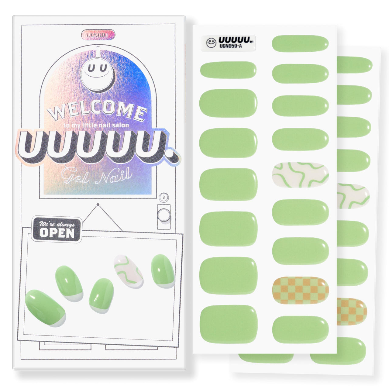 UUUUU. Semi Cured Gel Nail Strips (Spring Collection) - Real Gel, Long-Lasting & Easy to Apply & Remove, works any UV/LED Lamps - Spring 2025,Nail inspo,Nail Art Nail Nail Wraps (UGN059 Green Bikini)