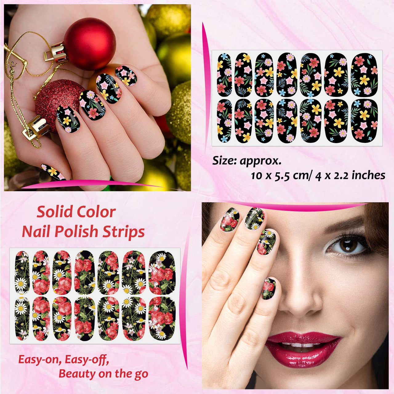 XEAOHESY 168 Pieces 12 Sheets Black White Flower Nail Nail Wraps for Short Nails with Nail File Flower Nail Polish Strips Self-Adhesive Gel Nail Strips Nail Nail Nail Wraps Full Nail Nail Wraps for Nail Art