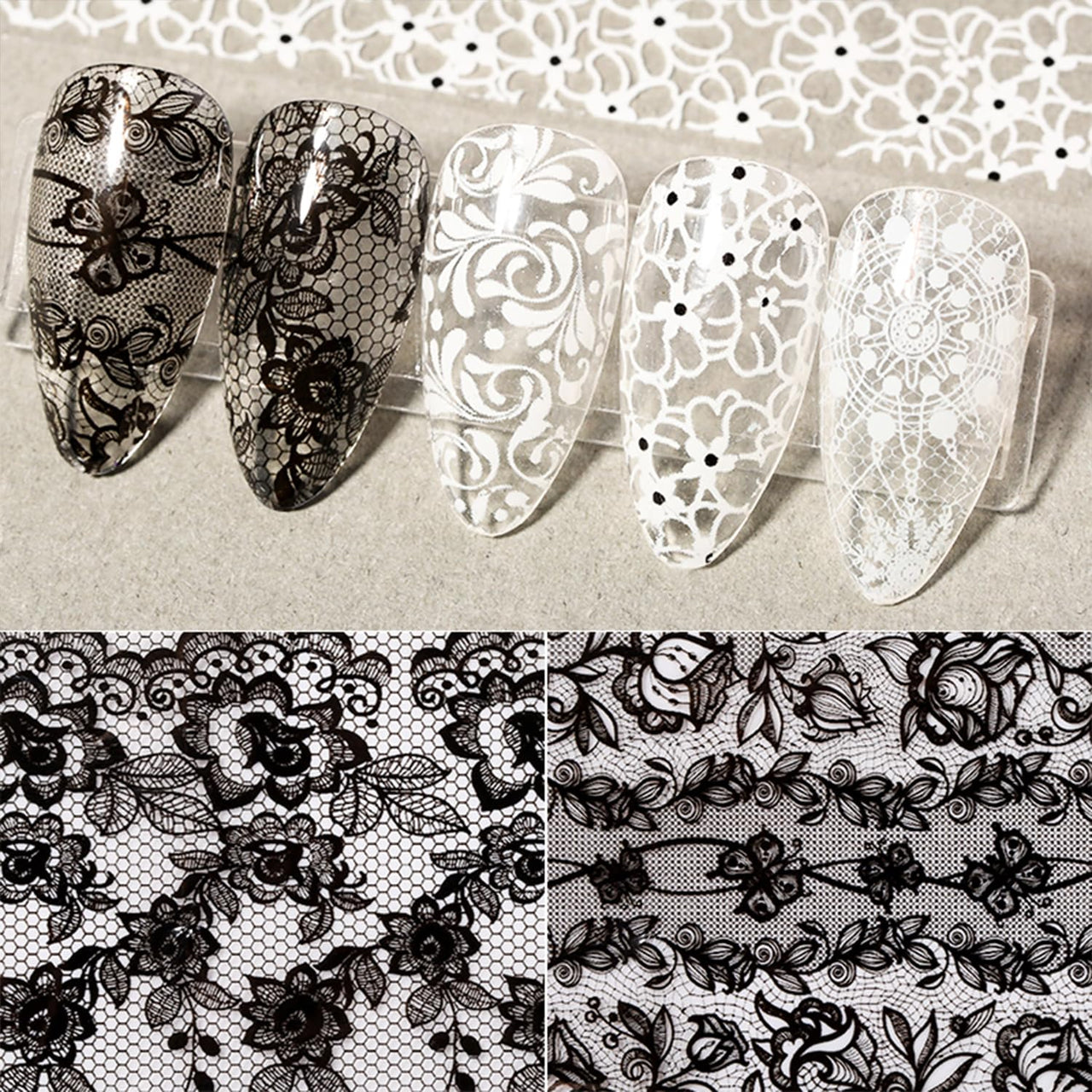 XEAOHESY 10 Rolls Black White Flower Nail Foil Transfer Sticker Kit Lace Nail Foil Sheets Foil Nail Art Decals Flower Nail Foil Transfer Nail Nail Wraps Foil Nail Nail Wraps for Women Nail Art