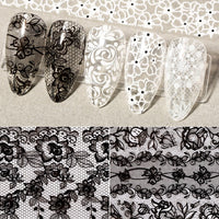 Thumbnail for XEAOHESY 10 Rolls Black White Flower Nail Foil Transfer Sticker Kit Lace Nail Foil Sheets Foil Nail Art Decals Flower Nail Foil Transfer Nail Nail Wraps Foil Nail Nail Wraps for Women Nail Art