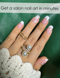 Thumbnail for Semi Cured Gel Nail Strips - French Pink Flower Hydrangea Nail Wraps, 20pcs, UV Ready for DIY Nails