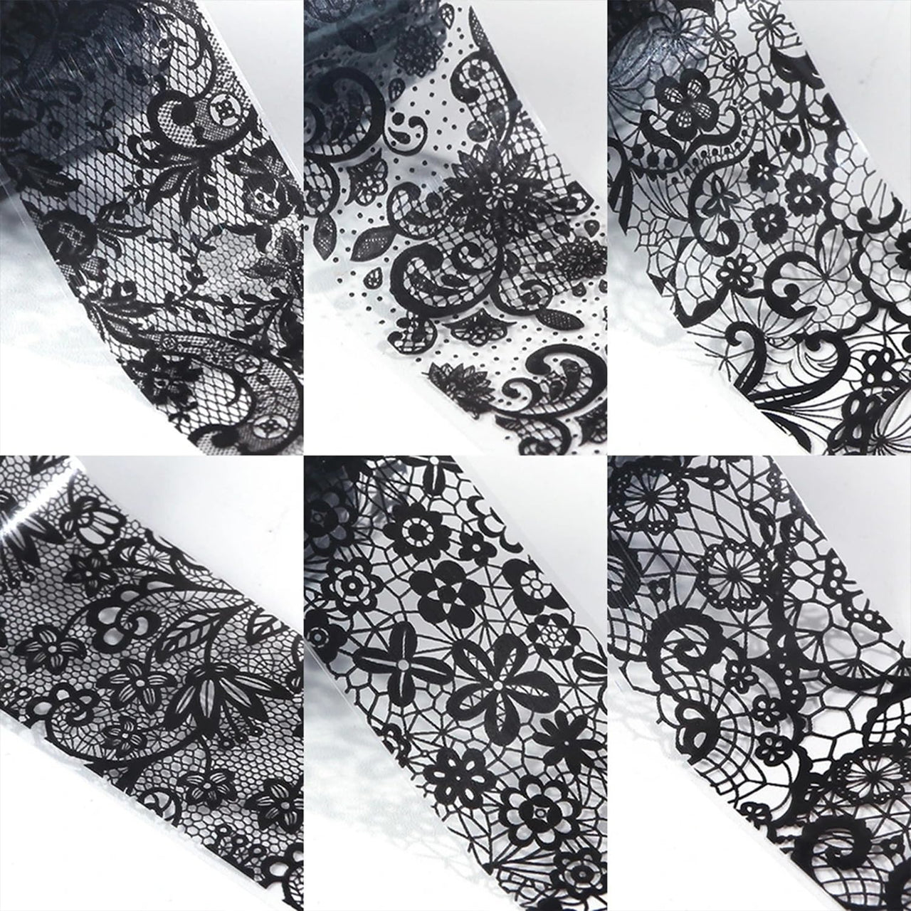 XEAOHESY 20 Rolls Black White Lace Nail Art Foil Transfer Sticker Kit Flower Foil Transfers Decals Lace Flowers Nail Foil Transfer Nail Nail Wraps Sheets Nail Art Sticker Foil Nail Nail Wraps for Foil Nail Art