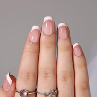 Thumbnail for QQPPOLIU Gel Press on Nails - Square, Short, Glue on Nails - (Glossy, Lipstick, White French Tip)