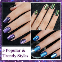 Thumbnail for Cat Eye Press on Nails Short 5 Styles, Jofay Fashion 160Pcs Salon-Like Fake Nails with Glitter Chasing Light Cat Eye Designs, Valentines Artificial Acrylic Nails Glue on Nails Stick on Nails for Women