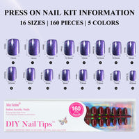 Thumbnail for Cat Eye Press on Nails Short 5 Styles, Jofay Fashion 160Pcs Salon-Like Fake Nails with Glitter Chasing Light Cat Eye Designs, Valentines Artificial Acrylic Nails Glue on Nails Stick on Nails for Women