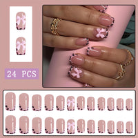 Thumbnail for Leopard Print French Tip Press on Nails Square Fake Nails 3D Resin Bow Charm Designs False Nails Glossy Nude Pink Full Cover Acrylic Stick on Nails for Women Girls DIY Manicure Decoration 24Pcs