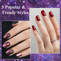 Thumbnail for Cat Eye Press on Nails Short 5 Styles, Jofay Fashion 160Pcs Salon-Like Fake Nails with Glitter Chasing Light Cat Eye Designs, Valentines Artificial Acrylic Nails Glue on Nails Stick on Nails for Women