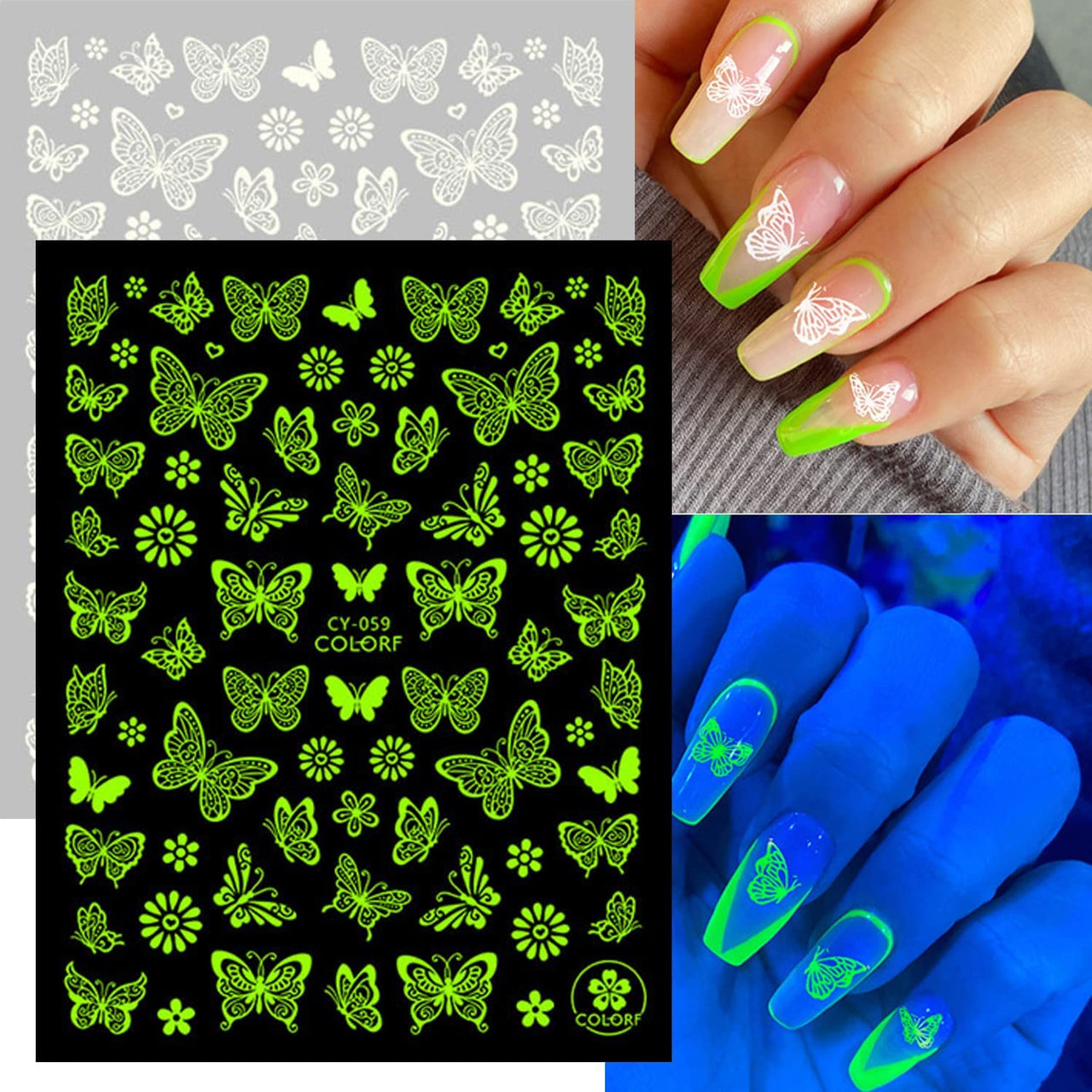 8 Sheets Luminous Nail Nail Nail Wraps and 8 Sheets Butterfly Nail Nail Nail Wraps