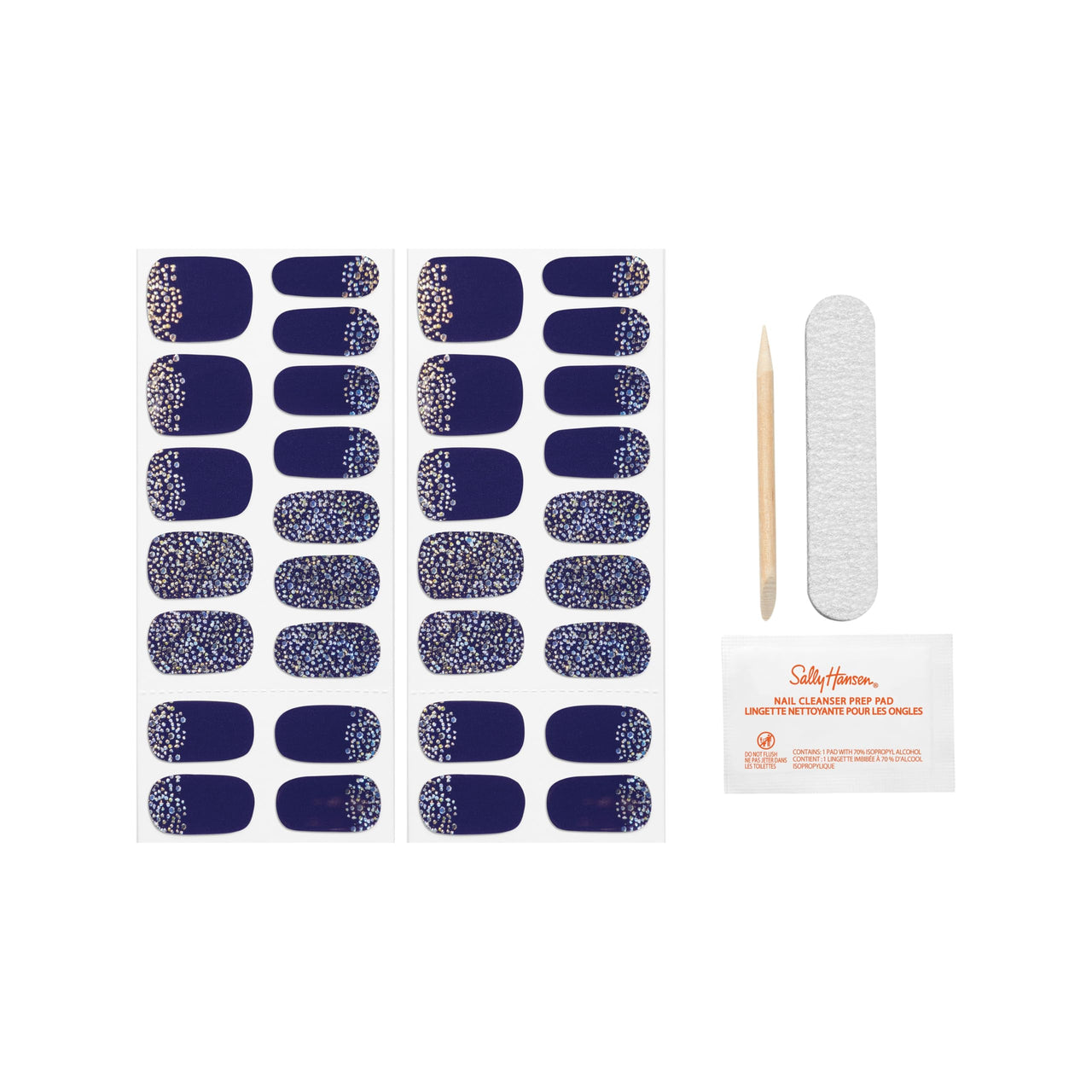 Sally Hansen Salon Effects Gel Nail Strips, Midnight Marine - Blue, Printed, No UV/LED Nail Lamps, Salon-Quality, Long Lasting, Easy to Apply & Remove - Includes 1 Prep Pad, Nail File & Wooden Stick – Premium Nail Wrap Set