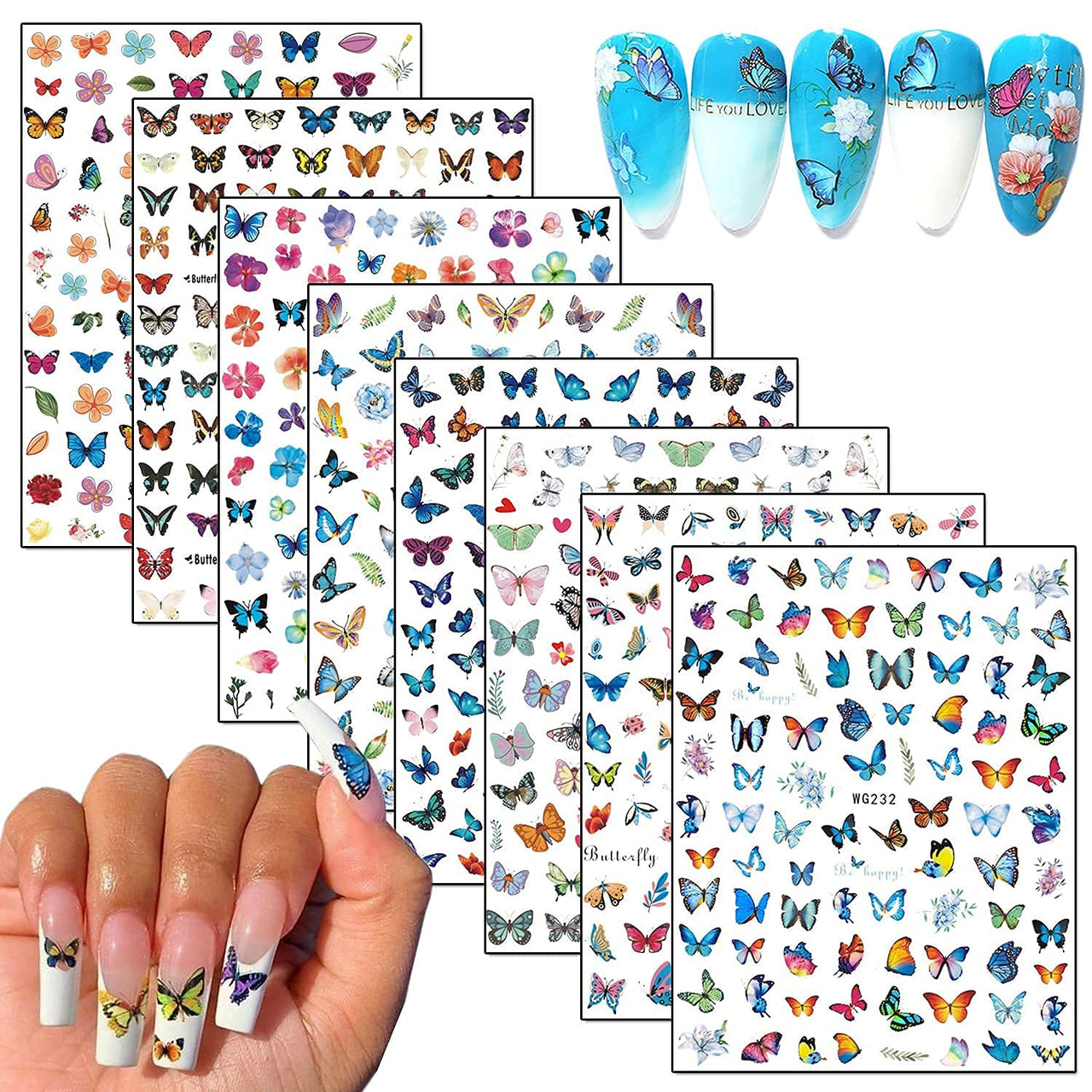 Floral & Butterfly Nail Nail Nail Wraps – 20 Sheets, Colorful Flower & Butterfly Designs