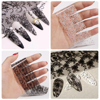Thumbnail for XEAOHESY 20 Rolls Black White Lace Nail Art Foil Transfer Sticker Kit Flower Foil Transfers Decals Lace Flowers Nail Foil Transfer Nail Nail Wraps Sheets Nail Art Sticker Foil Nail Nail Wraps for Foil Nail Art