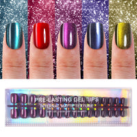 Thumbnail for 150Pcs Cat Eye Press on Nails Short Square, Plauva Soft Gel Fake Nails, Glossy Glitter Cat Eye Nail Tips for Women and Girls Stick On Nails in 15 Sizes
