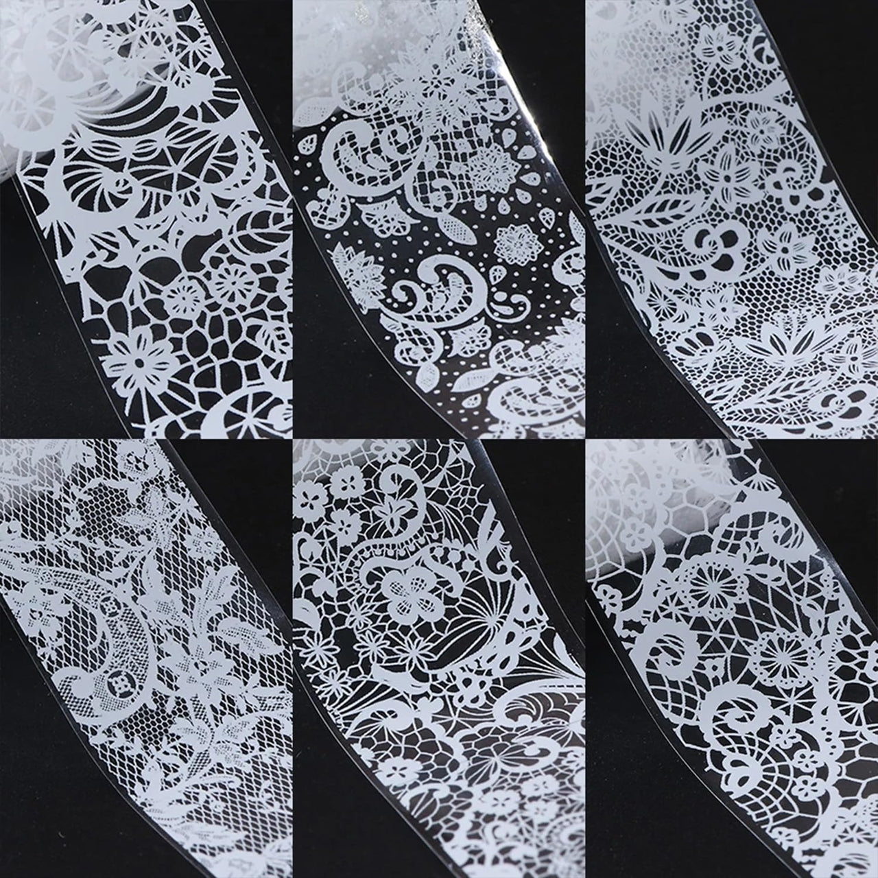 XEAOHESY 20 Rolls Black White Lace Nail Art Foil Transfer Sticker Kit Flower Foil Transfers Decals Lace Flowers Nail Foil Transfer Nail Nail Wraps Sheets Nail Art Sticker Foil Nail Nail Wraps for Foil Nail Art