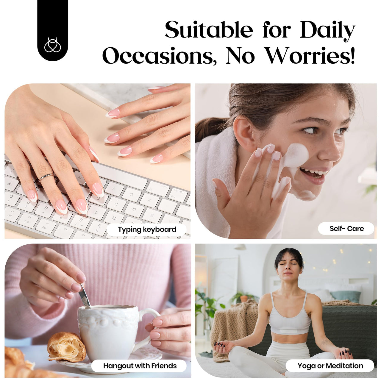 Beetles French Tips Press On Nails: gel nail wraps – french long – CrazyGels