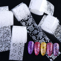 Thumbnail for XEAOHESY 10 Rolls Black White Flower Nail Foil Transfer Sticker Kit Lace Nail Foil Sheets Foil Nail Art Decals Flower Nail Foil Transfer Nail Nail Wraps Foil Nail Nail Wraps for Women Nail Art