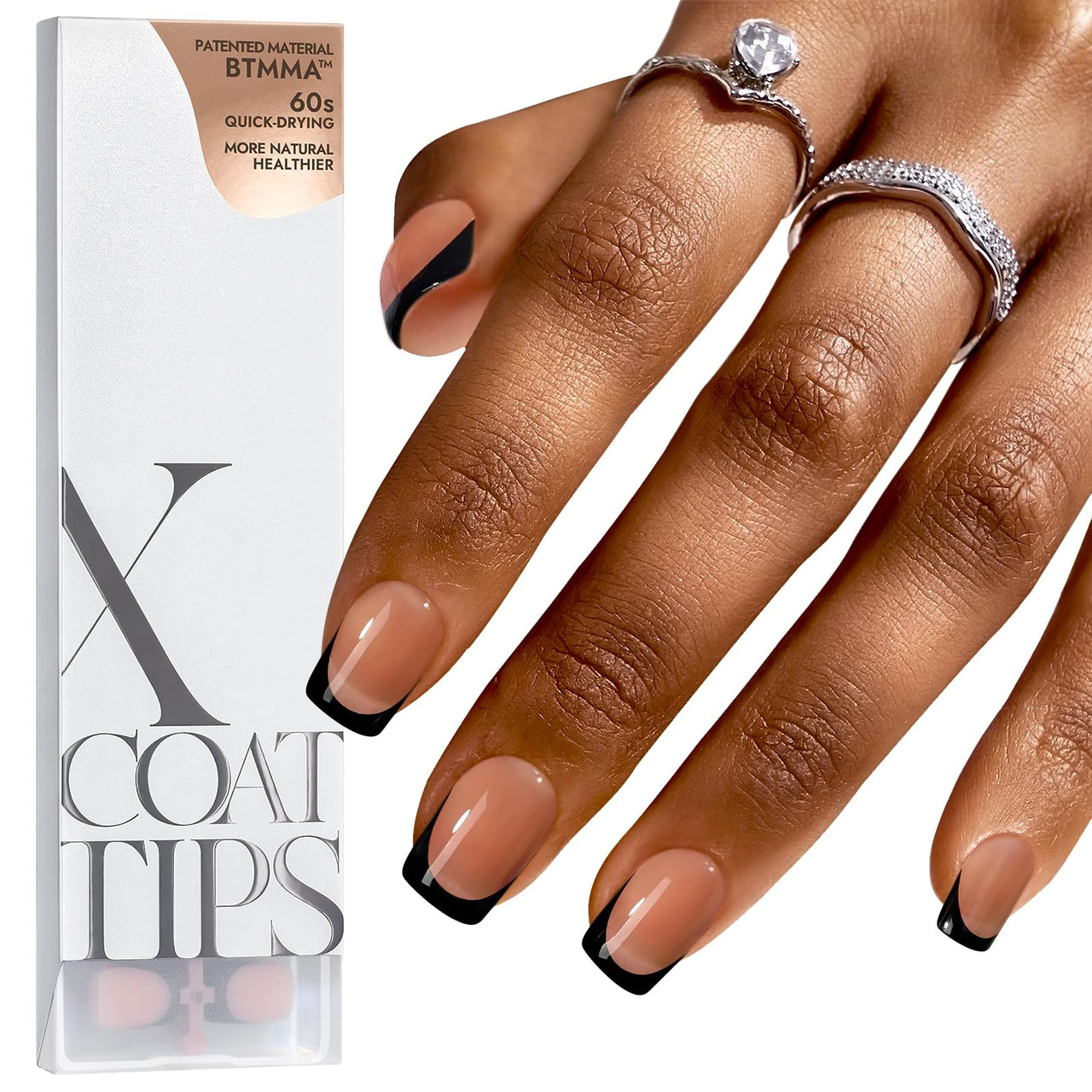 BTArtboxnails Black Press on Nails - French Tip Press on Nails Short, Square Gel Nail Tips, Supremely Fit Natural Fake Nails in 16 Sizes - 160 Pcs False Nails, Black French | Premium Nail Wraps - Premium Nail Wraps, Salon-Quality, Easy Application