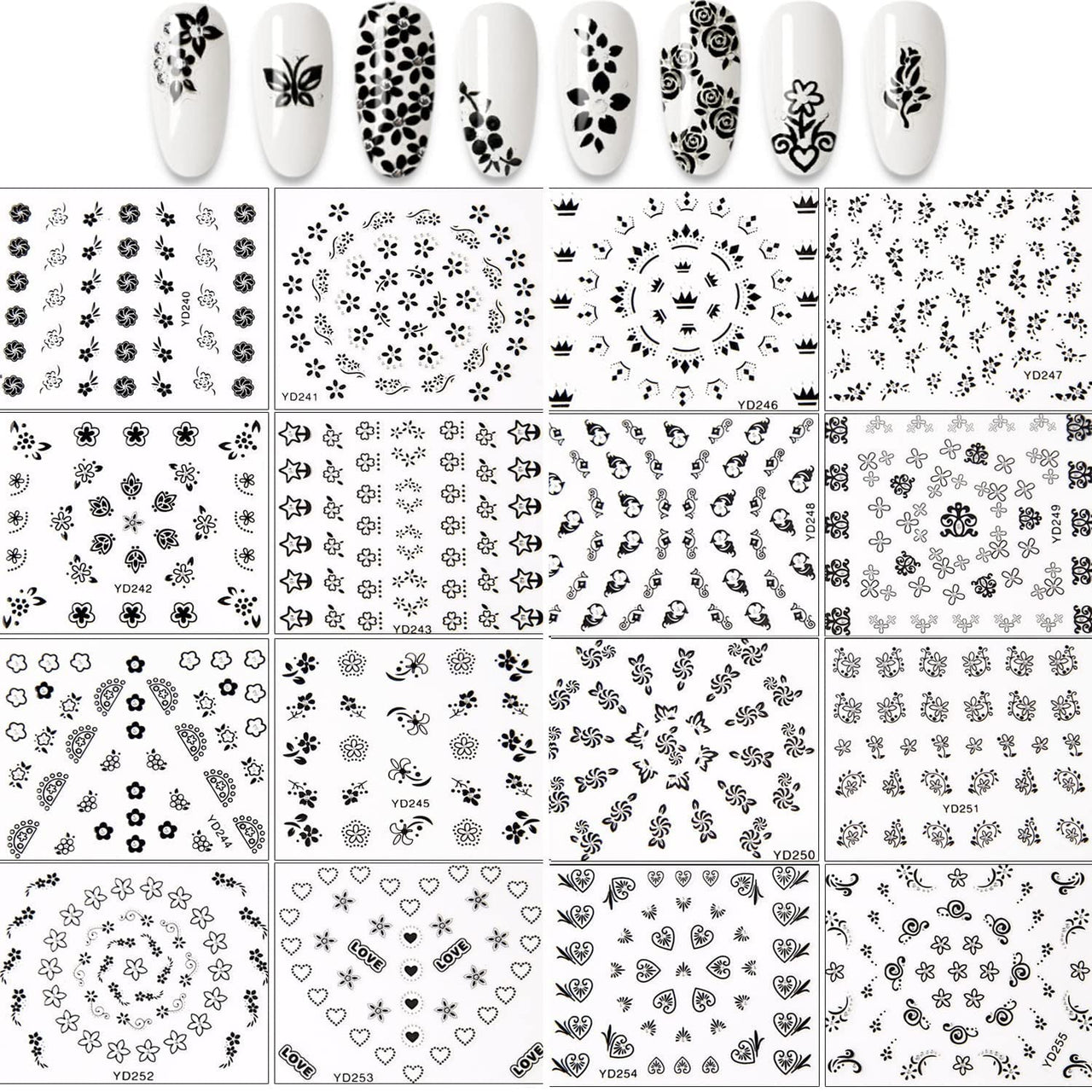 30 Sheets White Nail Nail Nail Wraps and 30 Sheets Black Nail Nail Nail Wraps