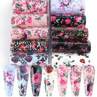 Thumbnail for Retro Flower Nail Art Foil Transfer Nail Nail Wraps, Holographic Rose Flowers Starry Sky Design for Nails, 10pcs