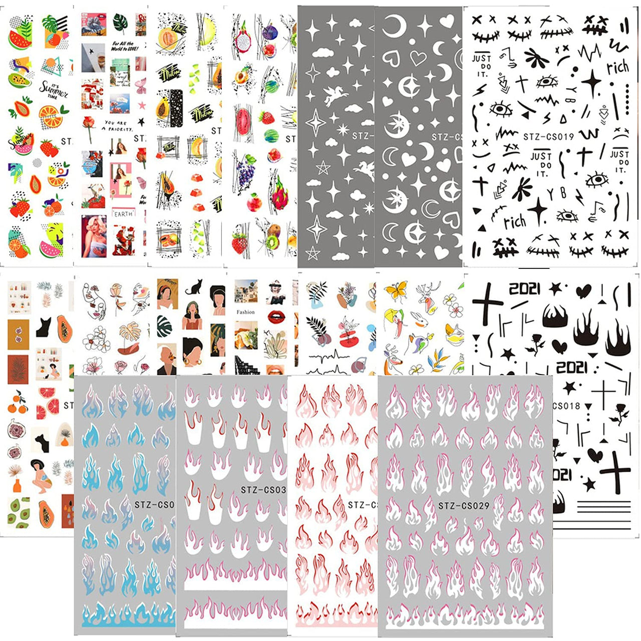 30 Sheets White Nail Nail Nail Wraps and 188 Sheets Colorful Nail Nail Nail Wraps