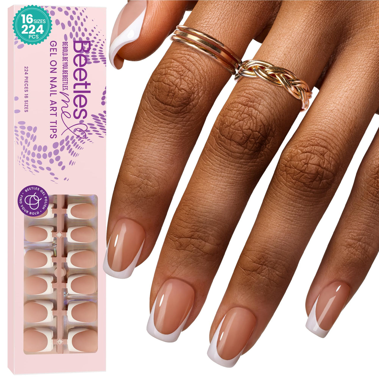 Beetles French Tips Press On Nails: gel nail wraps – french long – CrazyGels