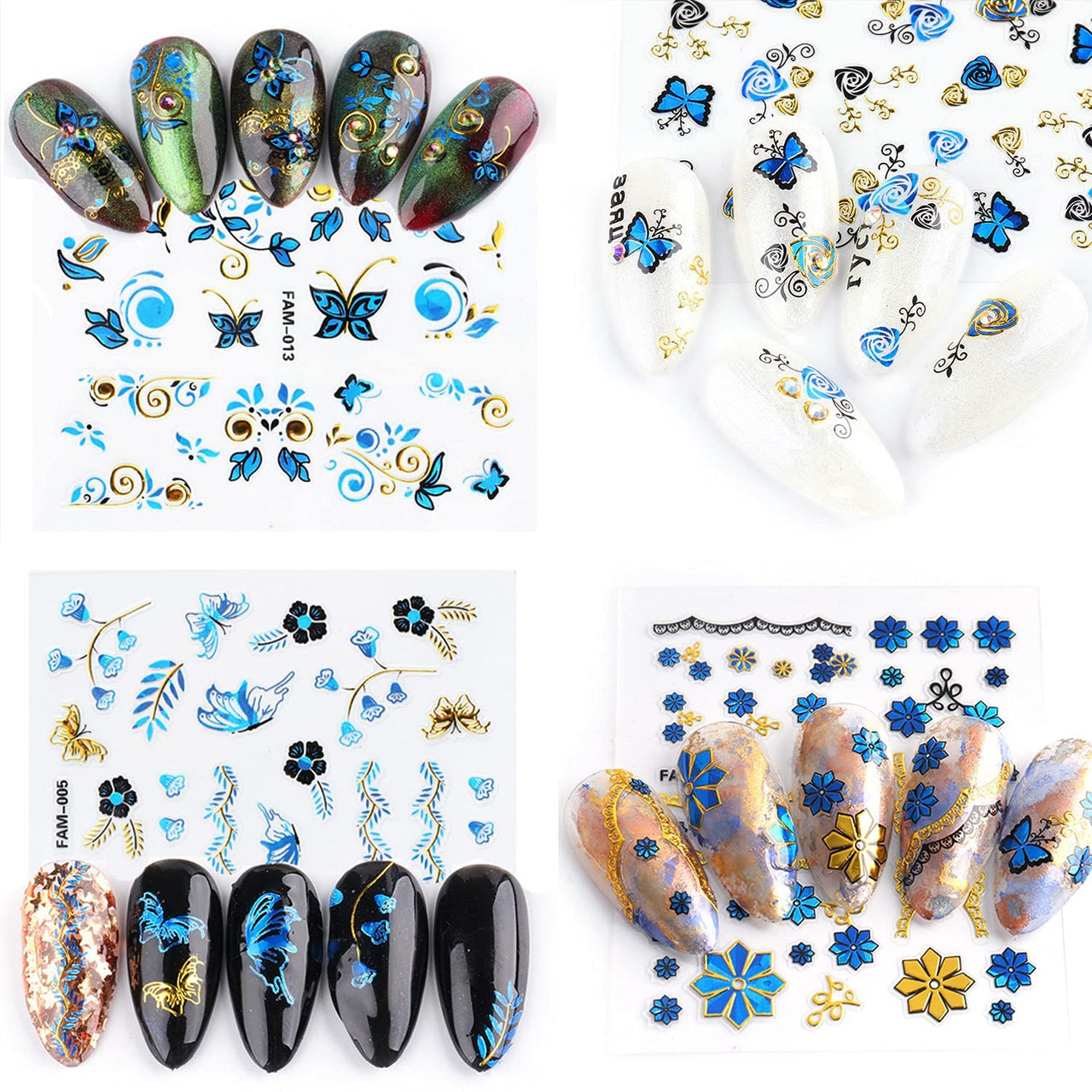 30 Sheets Black Nail Nail Nail Wraps and 24 Sheets Blue Nail Nail Nail Wraps