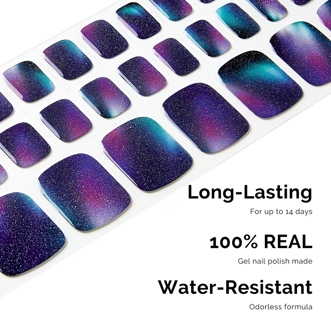 NAILOG Semi Cured Gel Nail Strips Mani Pedi Kit - Long Lasting Blue Cosmos Gel Nail Nail Nail Wraps Toes with Glossy Gel Finishing