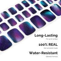 Thumbnail for NAILOG Semi Cured Gel Nail Strips Mani Pedi Kit - Long Lasting Blue Cosmos Gel Nail Nail Nail Wraps Toes with Glossy Gel Finishing