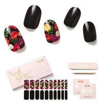 Thumbnail for NAILOG Semi Cured Gel Strips - 20 Pcs Nail Stickers | Buy 2 Get 1 UV Light | Extra Long Wraps With Glossy Gel Finishing Black Flowers, Poppy