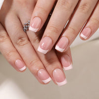 Thumbnail for QQPPOLIU Gel Press on Nails - Square, Short, Glue on Nails - (Glossy, Lipstick, White French Tip)