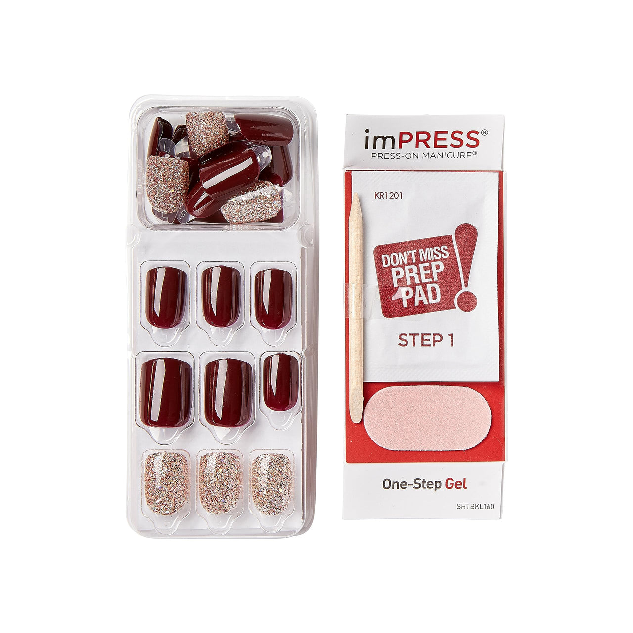 KISS imPRESS No Glue Mani Press On Nails, Design, 'No Other', Red, Short Size, Squoval Shape, Includes 30 Nails, Prep Pad, Instructions Sheet, 1 Manicure Stick, 1 Mini File | Premium Nail Wraps