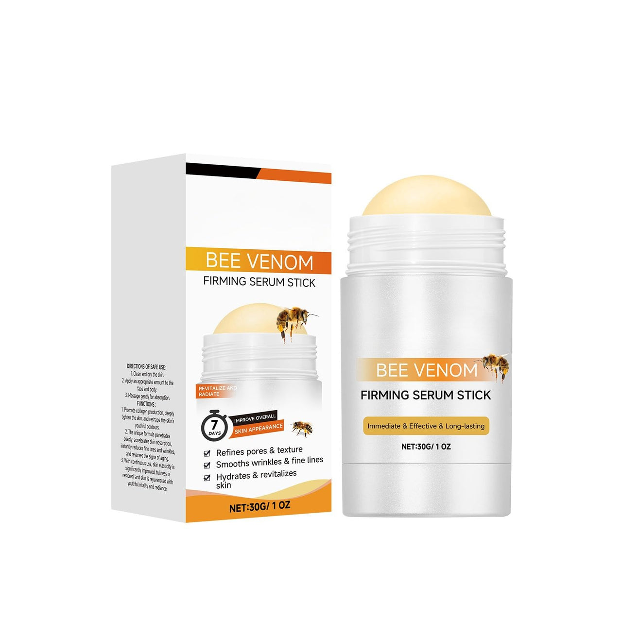 Bee Venom Firming Serum Stick with packaging on a white background