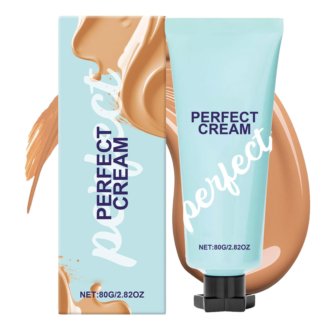 Tube and packaging of 'Perfect Cream' with a brown color swatch on a white background