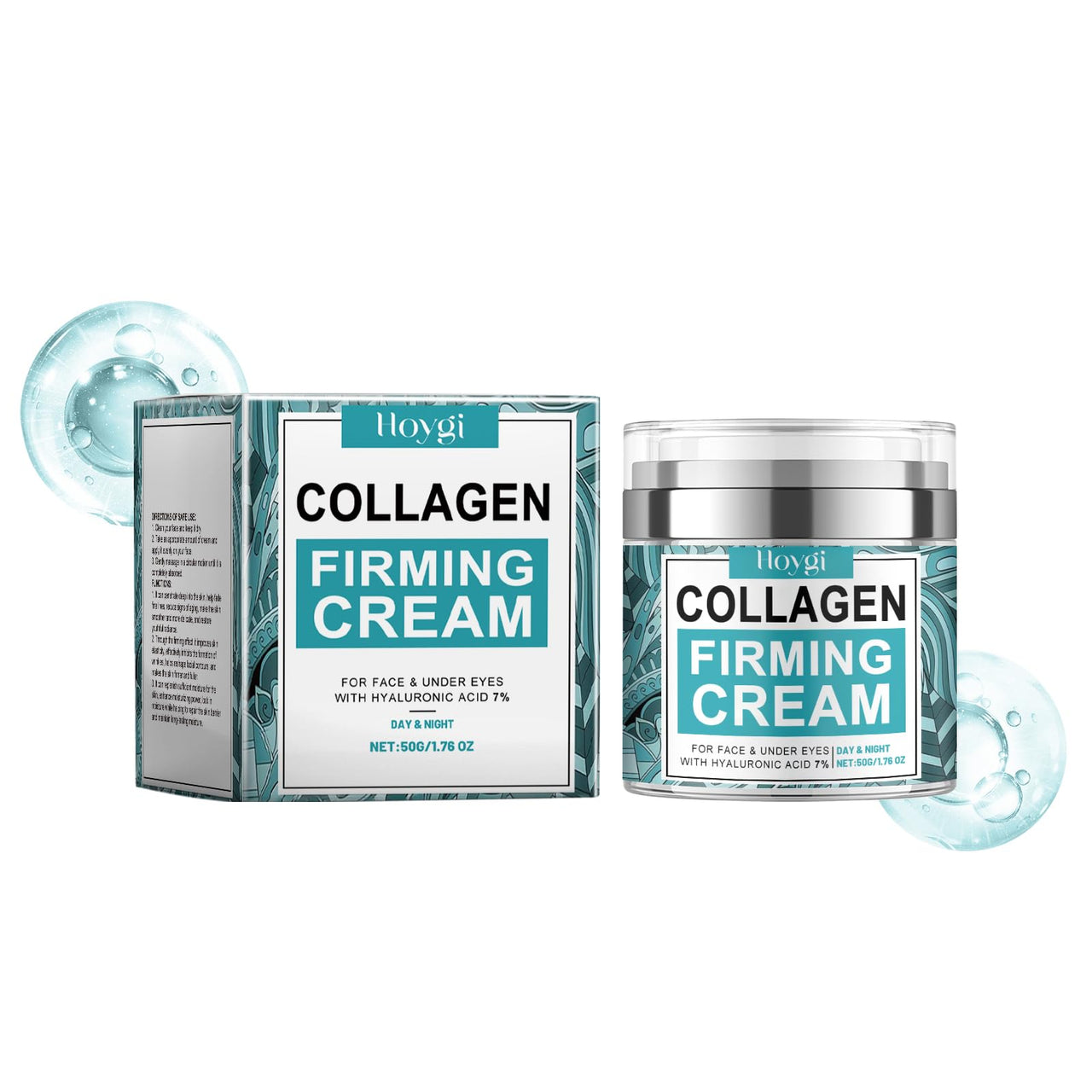 Collagen firming cream with packaging on a white background