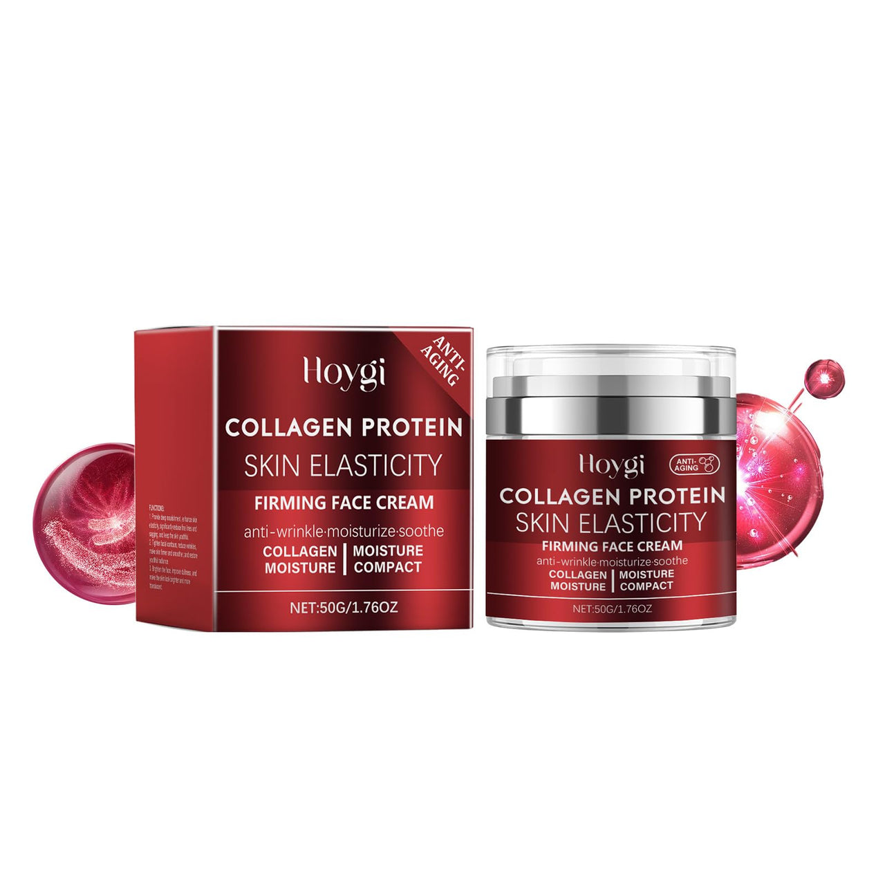 Hoygi Collagen Protein Skin Elasticity Firming Face Cream with packaging on a white background