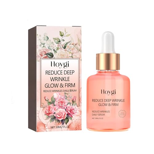 Hoygi skincare serum bottle and packaging with floral design on a white background