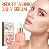 Thumbnail for Hoygi reduce wrinkles daily serum with packaging and close-up of a woman's face.